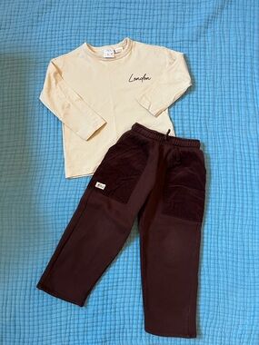 Boys Zara London stitch cream long sleeve & wine joggers